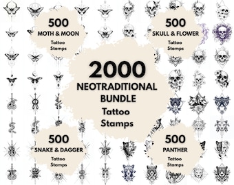 2000 Neo-Traditional Geometric Tattoo Stamps, Procreate Tattoo Brushes, Photoshop Tattoo Brushes, Vintage-Inspired Tattoo Set