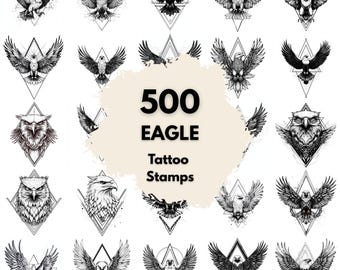 500 Eagle Geometric Tattoo Stamps, Procreate Tattoo Brushes, Photoshop Tattoo Brushes, Geometric Eagle Tattoo Set