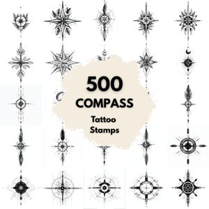 500 Kompass Geometrische Tattoo Stempel, Procreate Tattoo Pinsel, Photoshop Tattoo Pinsel, Geometrischer Kompass Tattoo Set
