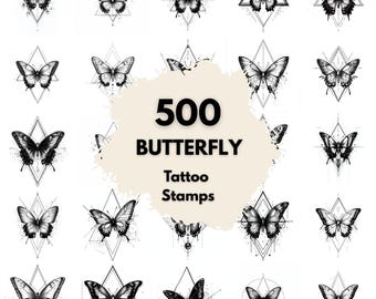 500 Butterfly Geometric Tattoo Stamps, Procreate Tattoo Brushes, Photoshop Tattoo Brushes, Geometric Butterfly Tattoo Set