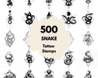 500 geometrische slangentattoostempels, tattoo-penselen voor voortplanting, Photoshop-tatoeageborstels, geometrische slangentattooset, slang lijntekeningen flitser