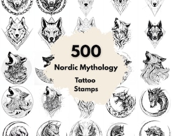 500 Nordic Mythology Geometric Tattoo Stamps, Procreate Tattoo Brushes, Photoshop Tattoo Brushes, Norse God Symbol Tattoo Set
