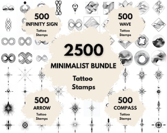 2500 Minimalist Geometric Tattoo Stamps, Procreate Tattoo Brushes, Photoshop Tattoo Brushes, Simple Line Art Tattoo Set