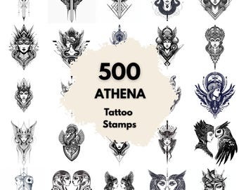 500 Athena Geometric Tattoo Stamps, Procreate Tattoo Brushes, Photoshop Tattoo Brushes, Greek Goddess Tattoo Set, Mythology Line Art Flash