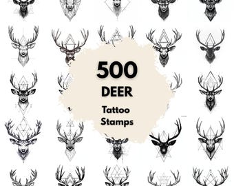 500 Deer Geometric Tattoo Stamps, Procreate Tattoo Brushes, Photoshop Tattoo Brushes, Geometric Deer Tattoo Set, Wildlife Line Art Flash