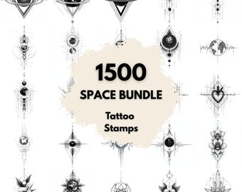 1500 Space Geometric Tattoo Stamps, Procreate Tattoo Brushes, Photoshop Tattoo Brushes, Cosmic Tattoo Set, Planet & Galaxy Line Art Flash