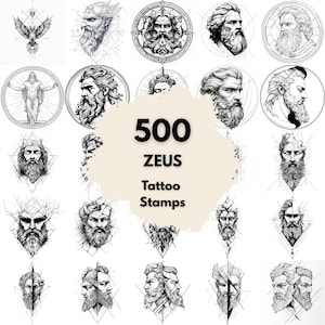 500 Zeus Geometric Tattoo Stamps, Procreate Tattoo Brushes, Photoshop Tattoo Brushes, Greek God Tattoo Set, Mythology Line Art Flash