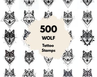 500 Wolf Geometric Tattoo Stamps, Procreate Tattoo Brushes, Photoshop Tattoo Brushes, Geometric Wolf Tattoo Set, Wild Animal Line Art Flash