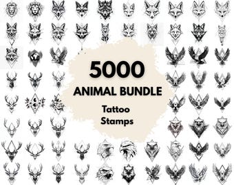 5000 Animal Geometric Tattoo Stamps, Procreate Tattoo Brushes, Photoshop Tattoo Brushes, Wild Animal Tattoo Set