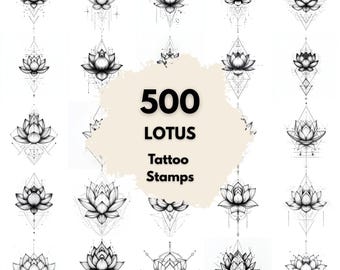 500 Lotus Geometric Tattoo Stamps, Procreate Tattoo Brushes, Photoshop Tattoo Brushes, Geometric Lotus Tattoo Set