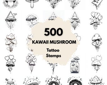 500 Kawaii Mushroom Tattoo Stamps, Procreate Tattoo Brushes, Photoshop Tattoo Brushes, Cute Mushroom Tattoo Set