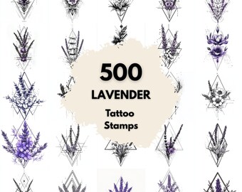 500 Lavender Geometric Tattoo Stamps, Procreate Tattoo Brushes, Photoshop Tattoo Brushes, Geometric Lavender Tattoo Set