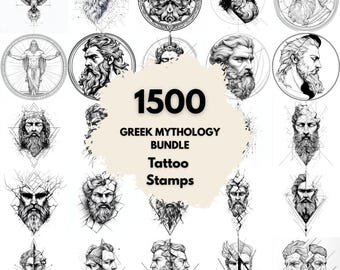 1500 Greek Mythology Geometric Tattoo Stamps, Procreate Tattoo Brushes, Photoshop Tattoo Brushes, Ancient Gods Tattoo Set