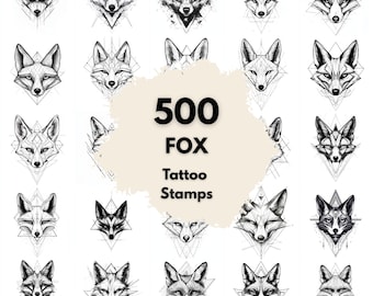 500 Fox Geometric Tattoo Stamps, Procreate Tattoo Brushes, Photoshop Tattoo Brushes, Geometric Fox Tattoo Set, Clever Animal Line Art Flash