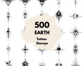 500 Earth Geometric Tattoo Stamps, Procreate Tattoo Brushes, Photoshop Tattoo Brushes, Planet Earth Tattoo Set, Geometric Line Art Flash