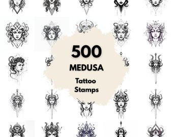 500 Medusa Geometric Tattoo Stamps, Procreate Tattoo Brushes, Photoshop Tattoo Brushes, Mythical Medusa Tattoo Set