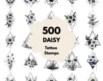 500 Daisy Geometric Tattoo Stamps, Procreate Tattoo Brushes, Photoshop Tattoo Brushes, Geometric Daisy Tattoo Set