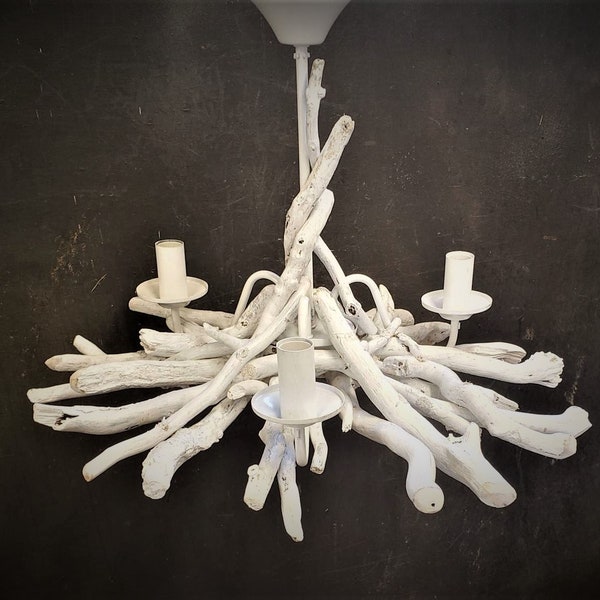 White Washed Driftwood chandelier, Driftwood light Fitting, White 3/5  light chandelier, White Washed  Pendant Drift Wood Chandelier