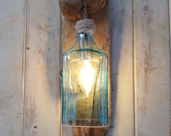 Driftwood Wall Light, Drift wood Wall Light, Drift Wood wall sconce Light Lamp, Beach house Lighting, Bottle Light Lantern