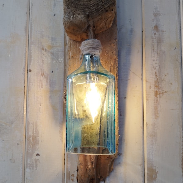 Driftwood Wall Light, Drift wood Wall Light, Drift Wood wall sconce Light Lamp, Beach house Lighting, Bottle Light Lantern