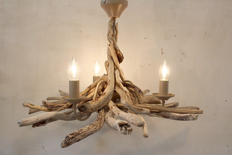 Driftwood chandelier, Driftwood Pendant, Driftwood light Fitting, Three light pendant, Three light chandelieir, Drift Wood Lighting UK image 1