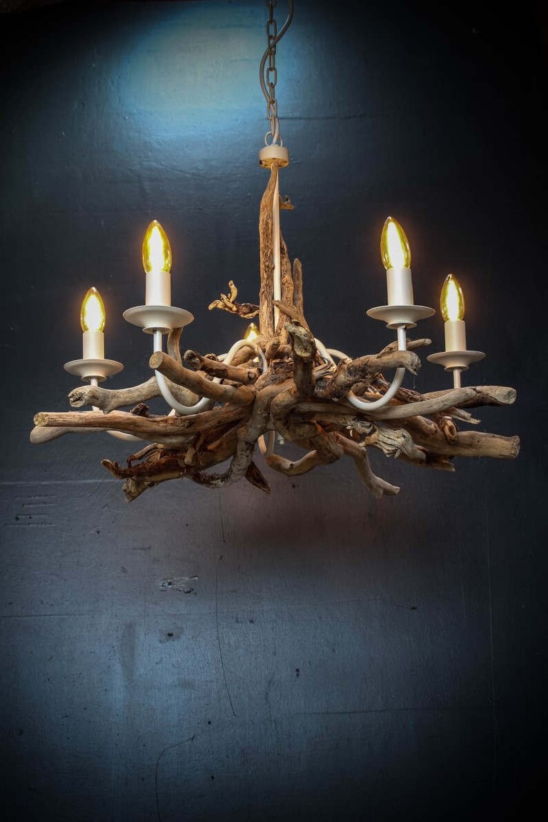 Driftwood Chandelier Driftwood Branch Light Fitting Five | Etsy