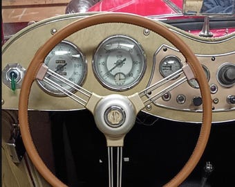 Funda de volante de cuero genuino marrón medio para MG TD 1953 - con opción de elegir el color de las costuras.