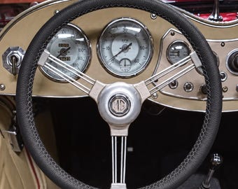 MG TD 1953 Genuine Black Leather Steering Wheel Cover - choice of stitching colour