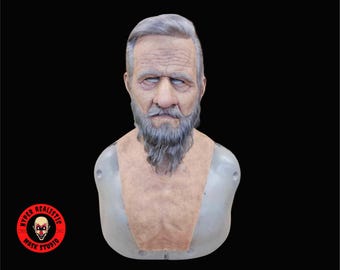 Máscara de silicona de anciano con pelo y barba: máscara realista con efectos especiales envejecidos y pecho para cosplay, teatro y cine.