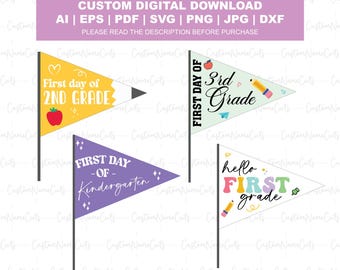 Custom Name School Pennant | Colorful School Year Sign | Back To School Grade Sign | Printable 1st Day Pennant | Personalized School Flag