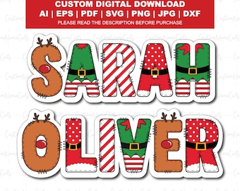 Custom Name Christmas SVG | Personalized Christmas Stickers Svg | Kids Monogrammed Png | Personalized Christmas Name For Kids Sublimation