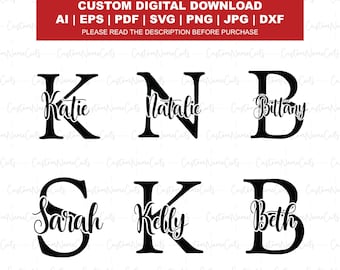 Custom Name Initial | Initial With Name Svg | Split Monogram PNG, SVG | Personalised Cricut Cut File | Split Monogram Alphabet SVG