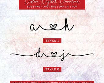 Iniciales personalizadas en minúscula con corazón SVG / Iniciales personalizadas con corazón entrelazado / Iniciales en cursiva para tatuajes / Iniciales para bodas SVG PNG