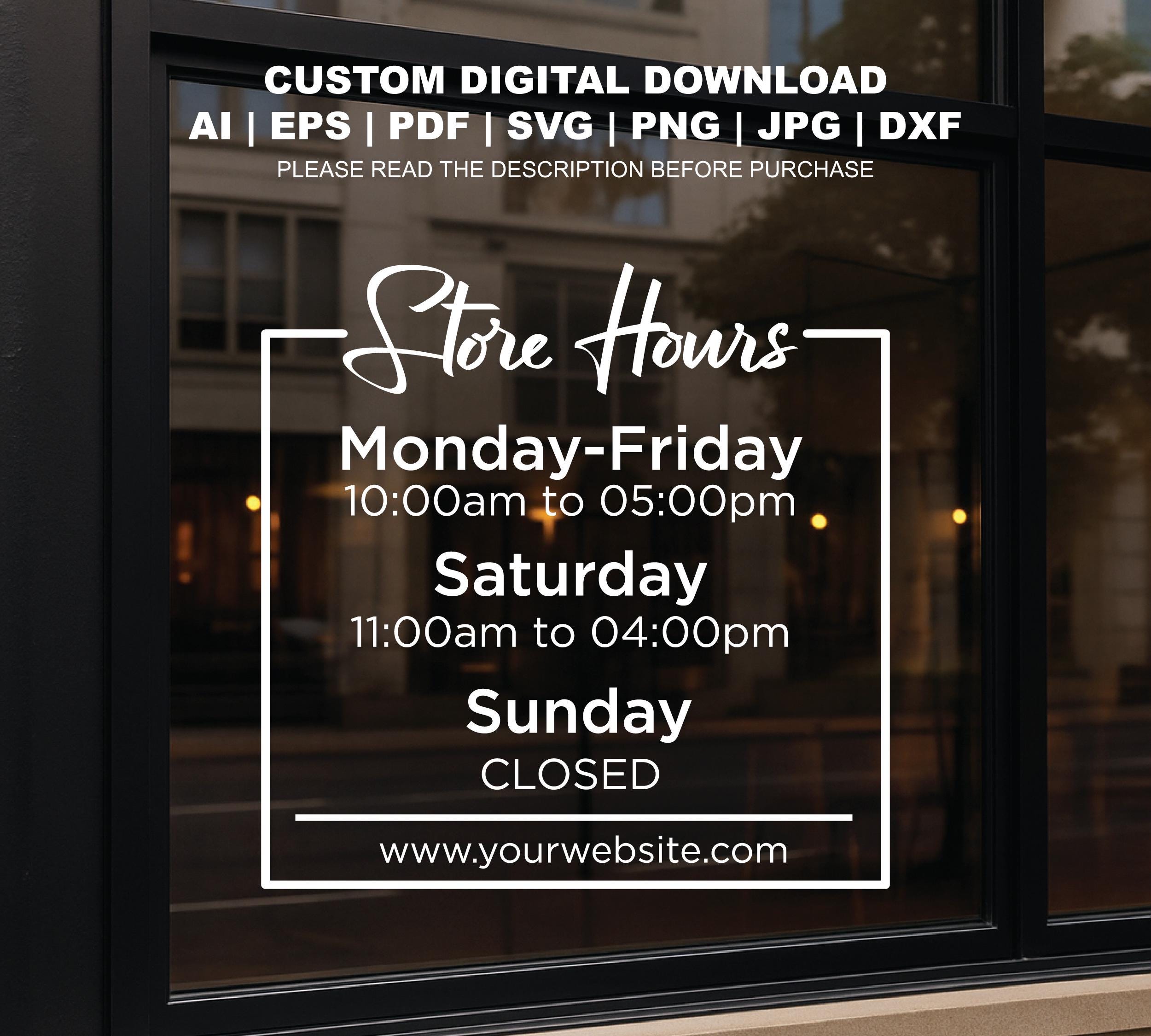 Custom Store Hours Sign SVG | Personalized Business Hours Decal ...