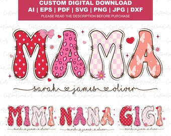 Preppy Mama Valentine Glitter PNG Bundle | Mimi Nana Gigi Valentine PNG | Valentines Sublimation Designs for Shirts | Girly Valentine PNG