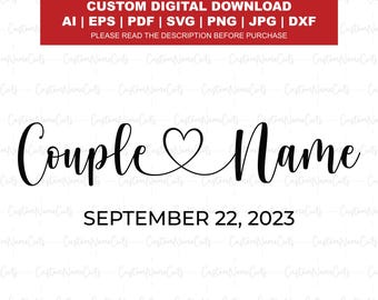 Personalized Couple Names with Heart SVG | Custom Name SVG PNG | Custom Name Cut File for Cricut | Engagement Gift Digital Download