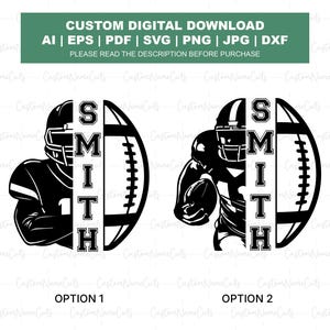Split Football Svg | Football Player Silhouette with Name and Number | Trending Sports Design | Custom Football Name SVG | Game Day Football