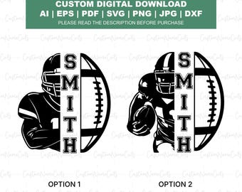 Split Football Svg | Football Player Silhouette with Name and Number | Trending Sports Design | Custom Football Name SVG | Game Day Football