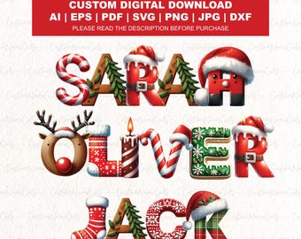 Custom Name Christmas SVG | Personalized Christmas 3D Name Svg | Kids Monogrammed Png | Personalized Christmas Name For Kids Sublimation