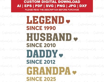 Papá personalizado Svg / Apellido personalizado Svg / Leyenda Esposo Papá Papa Svg / Día del Padre Svg / Papá personalizado con años Camisa / Papá con año