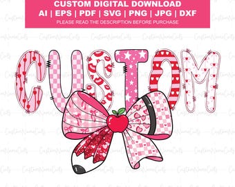 Personalized Teacher Valentine PNG | Coquette Bow Pencil Design | Preppy Custom Valentine Teacher PNG | Coquette Bow Valentine Teacher PNG