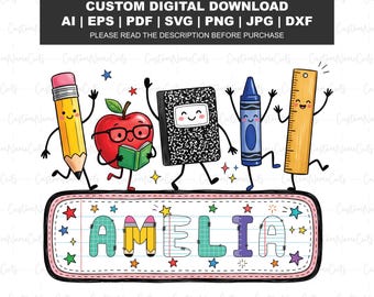 Custom Back to School Doodles PNG | Personalized Name Clipart | Custom Name Pencil Design PNG | First Day of School Custom Name