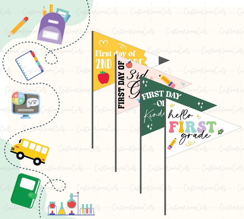 First Day of School Pennant Flags Printable | Back to School Sign 2025 ...