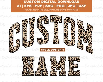 Custom Leopard Print Text PNG | Personalized Leopard Name Sublimation Design | Varsity Style Leopard Letters PNG | Cheetah Print Svg & Png