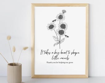 Regalo de agradecimiento para profesores: Póster floral imprimible (descarga digital)