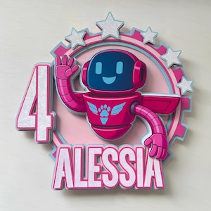 Robot Cake Topper: 3D Layered Cardstock, Customizable Birthday Decor