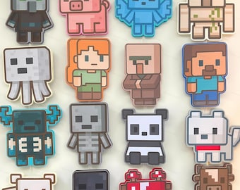 Mine Crafter Inspired Cupcake Toppers | Pixel Block Birthday Decor | 3D Double-Sided Glossy Toppers | Builder Game Theme