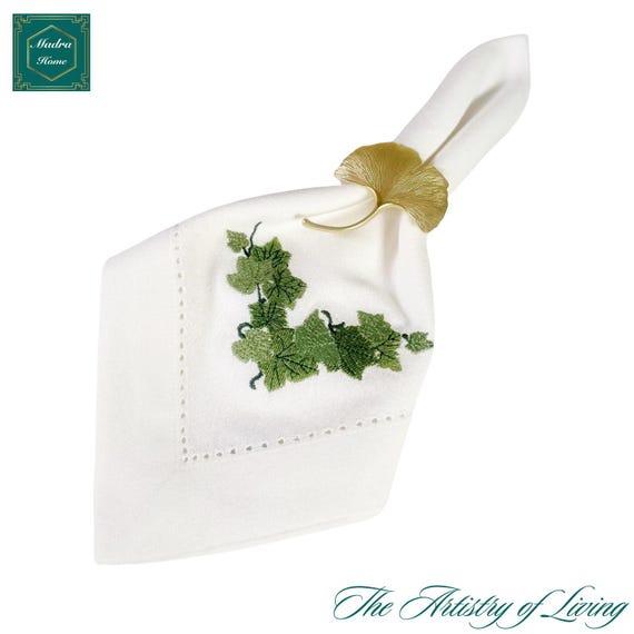 Baumwoll-Serviette mit Efeu-Stickerei - Etsy.de