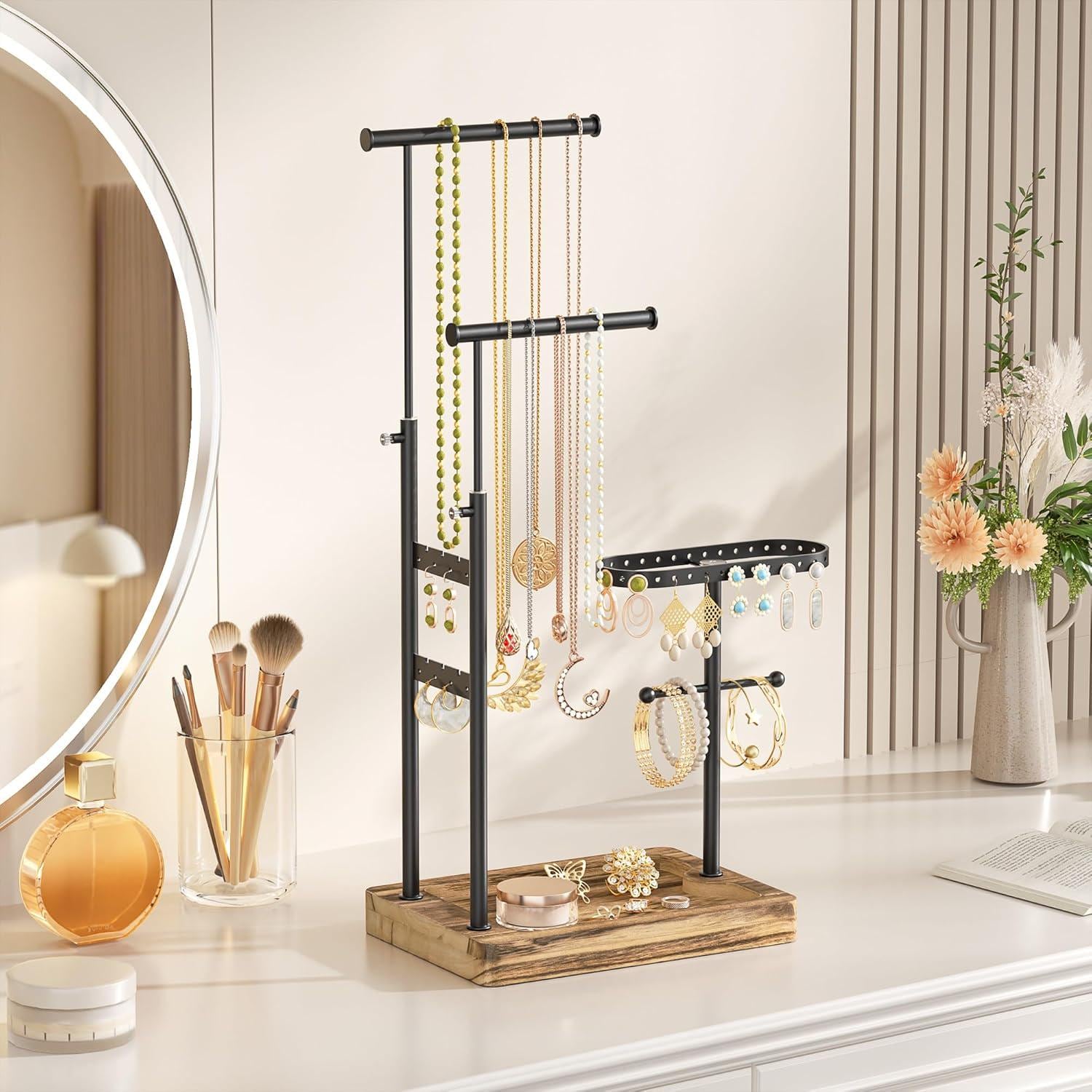 Modern Wood & Metal Jewelry Organizer Stand, Adjustable Tree Design - Etsy