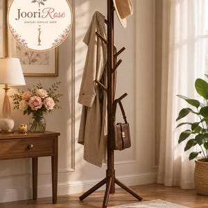 Solid Wood Coat Rack, Freestanding Pine Coat Tree with 8 Hooks
